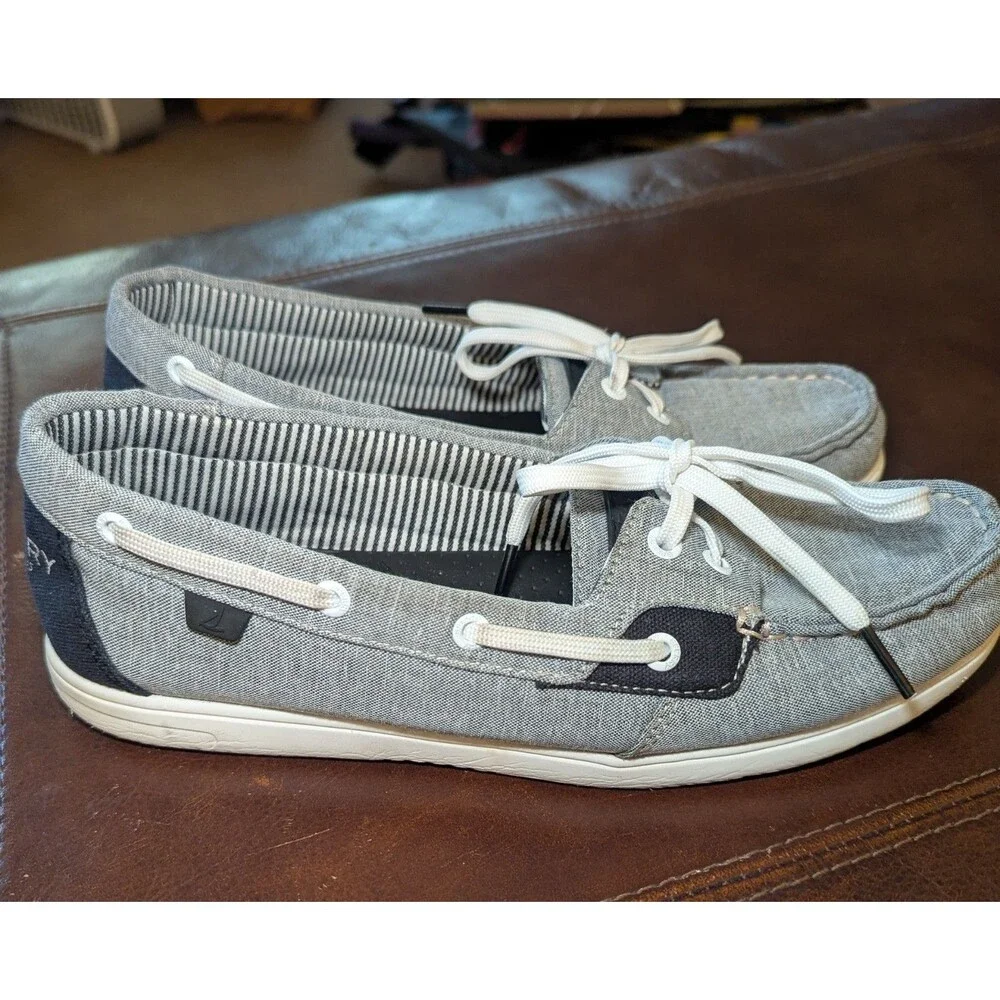 Sperry Leather Top Siders Boat Shoes Loafers Flats Black White Size 8.5 - Picture 5 of 10